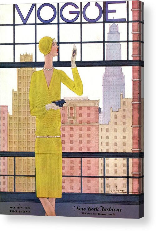 Cityscape Acrylic Print featuring the photograph A Vintage Vogue Magazine Cover Of A Woman #9 by Georges Lepape