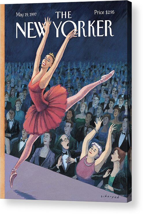 The Fan Ballet Performance Stage Audience Concert Concerts Dance Dancing Mimic Mock Mocking Bob Sikoryak Rsk Rsk Artkey 50901 Acrylic Print featuring the painting A Ballerina Performs In Front Of An Audience by R Sikoryak