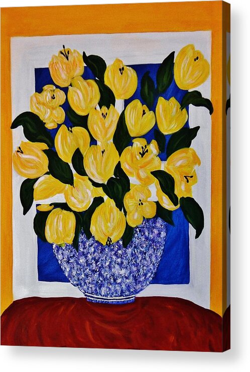 Yellow Flowers In A Vase Acrylic Print featuring the painting A Bowl Full Of Gold by Celeste Manning