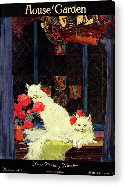 Illustration Acrylic Print featuring the photograph A House And Garden Cover Of White Cats by Bradley Walker Tomlin