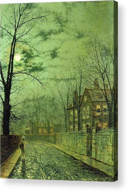 Street Acrylic Print featuring the painting A Moonlit Road by John Atkinson Grimshaw