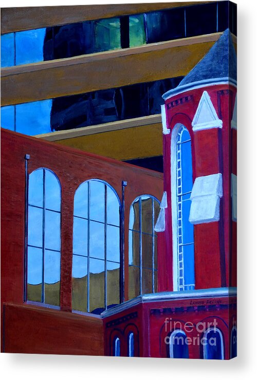 Art Acrylic Print featuring the painting Abstract City Downtown Shreveport Louisiana Urban Buildings and Church by Lenora De Lude