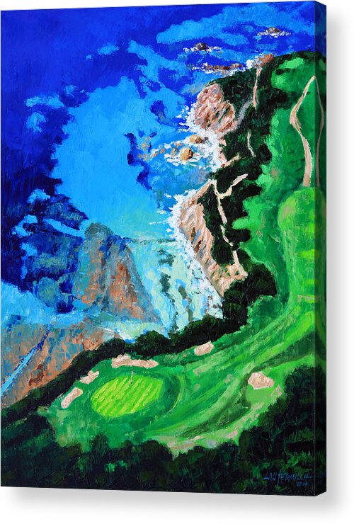 Pebble Beach Acrylic Print featuring the painting Aerial View of Pebble Beach by John Lautermilch