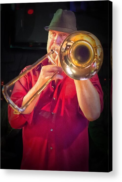 Trombone Acrylic Print featuring the photograph Al Bent on trombone by Jessica Levant