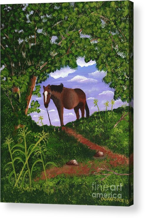 Landscape Acrylic Print featuring the painting All Alone by Laura Forde