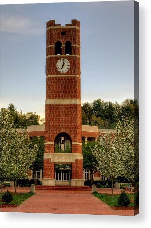 Western North Carolina Acrylic Print featuring the photograph Alumni Clock Tower at WCU by Greg and Chrystal Mimbs