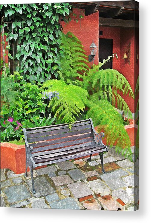 Bench Acrylic Print featuring the digital art Antigua Bench by Maria Huntley