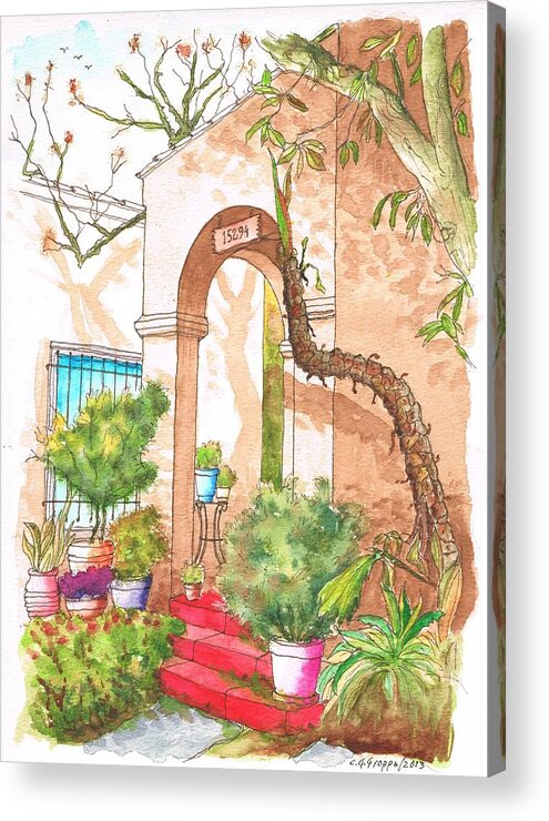 Nature Acrylic Print featuring the painting Arc and red stairs in Hollywodd - California by Carlos G Groppa