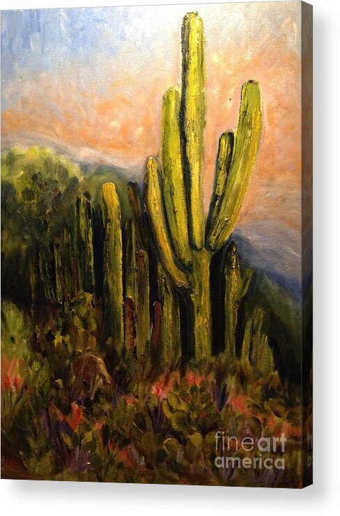 Landscape Acrylic Print featuring the painting Arizona Desert Blooms by Sherry Harradence