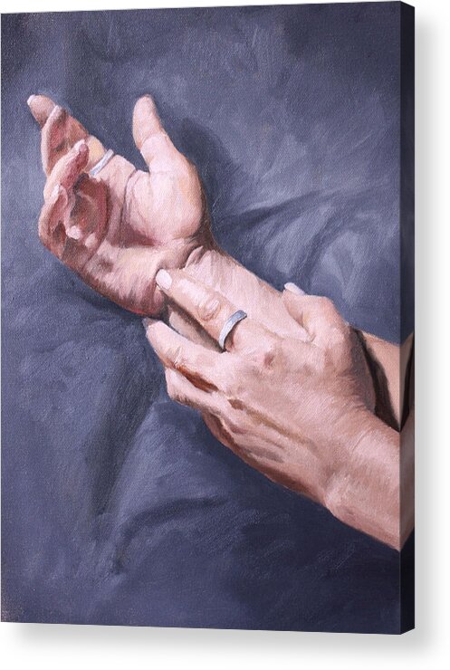 Hands Acrylic Print featuring the painting Asleep by Rachel Bochnia