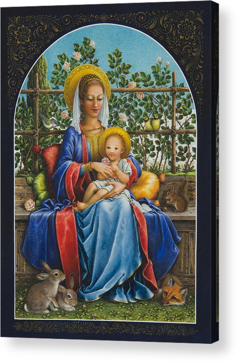Virgin Mary Acrylic Print featuring the painting Baby Jesus in the Garden by Lynn Bywaters