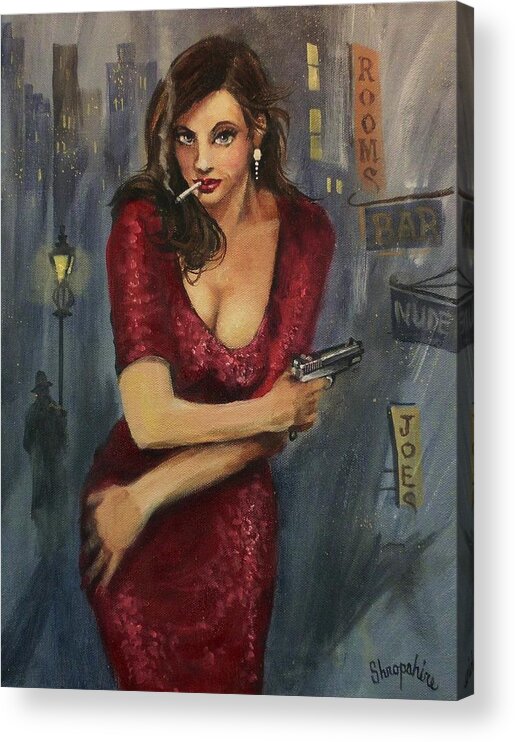 City At Night Acrylic Print featuring the painting Bad Girl by Tom Shropshire