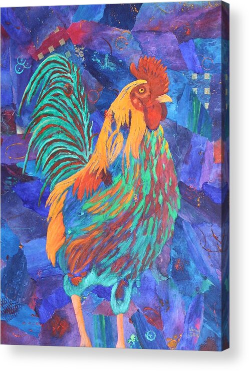 Rooster Acrylic Print featuring the painting Barnyard Dude by Nancy Jolley