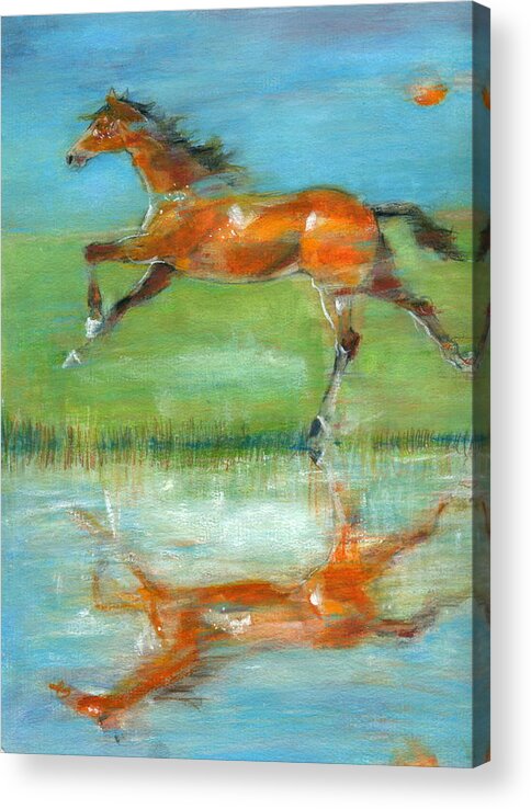 Equine Acrylic Print featuring the painting Bay Reflection by Mary Armstrong