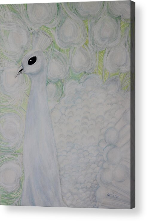 White Peacock Acrylic Print featuring the painting Beautifully Unique  by Patricia Olson