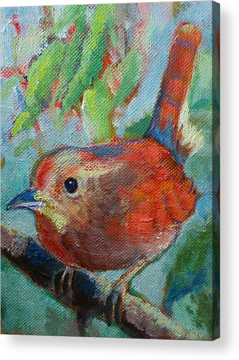 Bird Acrylic Print featuring the painting Bird's Morning Song by Carol Jo Smidt