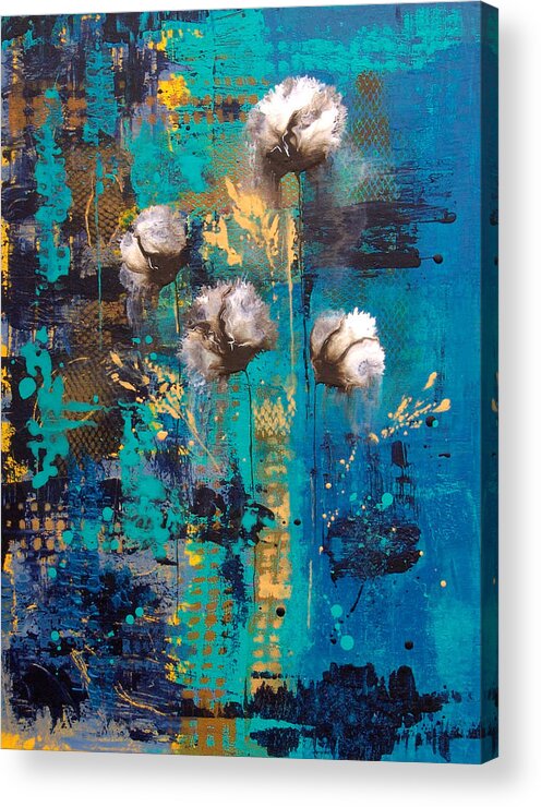 Abstract Art Acrylic Print featuring the painting Blue Rain Abstract Flower by Catherine Jeltes