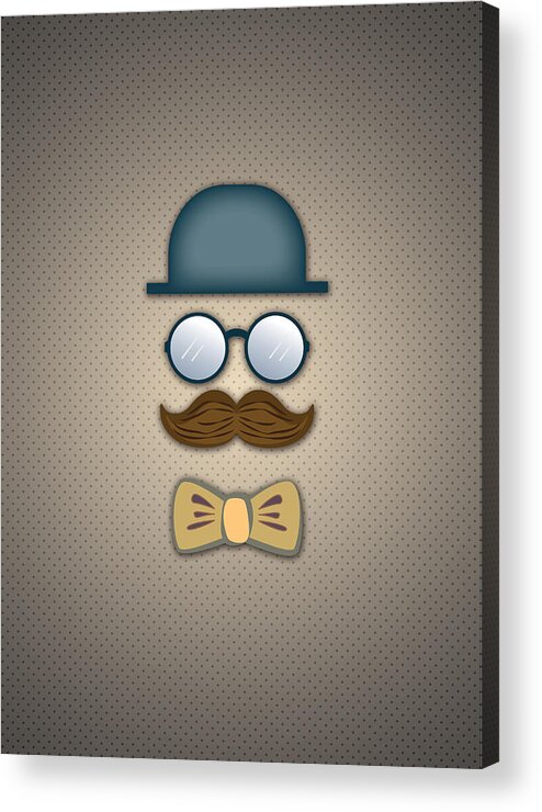 Top Hat Acrylic Print featuring the digital art Blue Top Hat Moustache Glasses and Bow Tie by Ym Chin