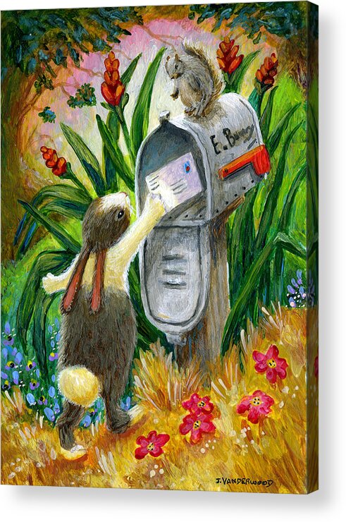 Bunny Acrylic Print featuring the painting Bunny Mails a Letter by Jacquelin L Westerman