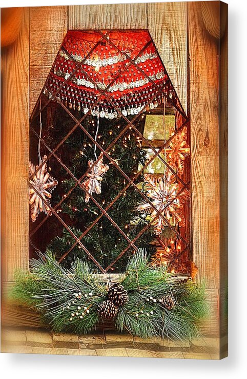 Cabin Acrylic Print featuring the photograph Cabin Christmas Window by Nadalyn Larsen
