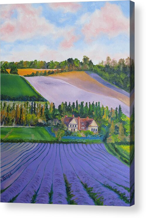 Landscape Acrylic Print featuring the painting Castle Farm Shoreham Kent Lavender Fields England by Lisa Boyd