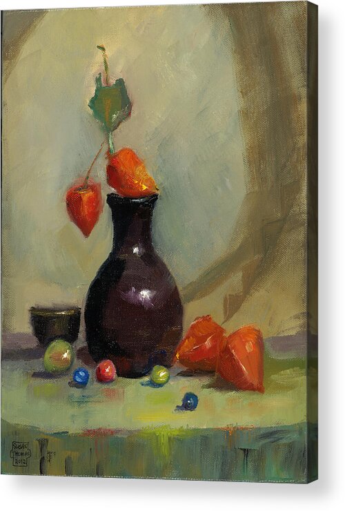 Marbles Acrylic Print featuring the painting Chinese Lanterns and Marbles by Susan Thomas