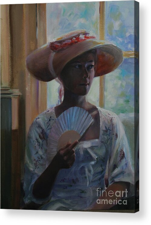 Young Lady With Fan Acrylic Print featuring the painting Comportment by Susan Bradbury