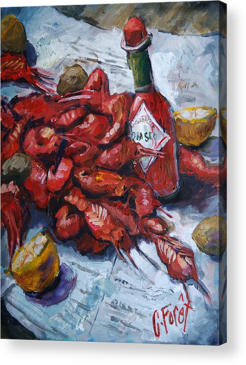 Low Country Boil Acrylic Print featuring the painting Crawfish Tabasco by Carole Foret