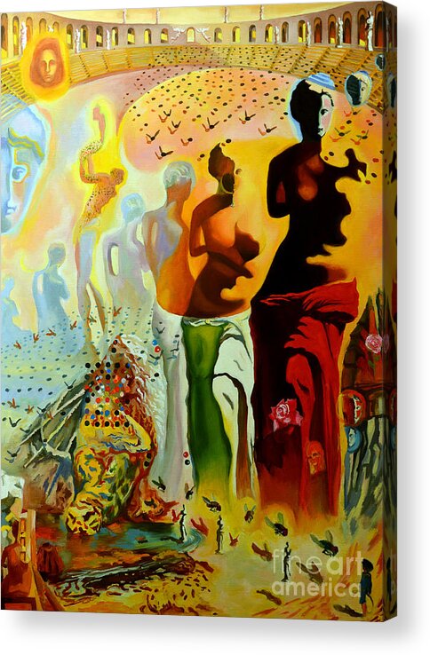 Salvador Dali Acrylic Print featuring the painting Dali Oil Painting Reproduction - The Hallucinogenic Toreador by Mona Edulesco