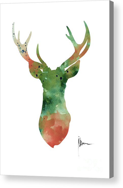 Deer Acrylic Print featuring the painting Deer head watercolor large poster by Joanna Szmerdt