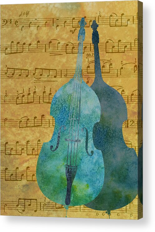 Double Bass Acrylic Print featuring the mixed media Double Bass Score by Jenny Armitage