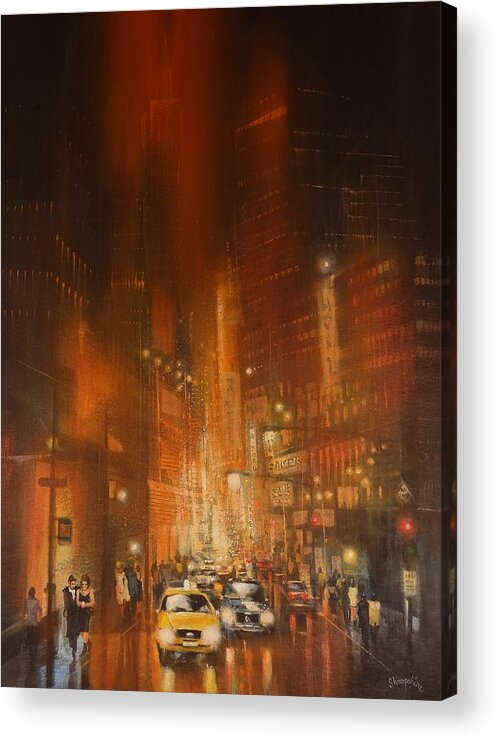 Chicago Acrylic Print featuring the painting Downtown Chicago by Tom Shropshire