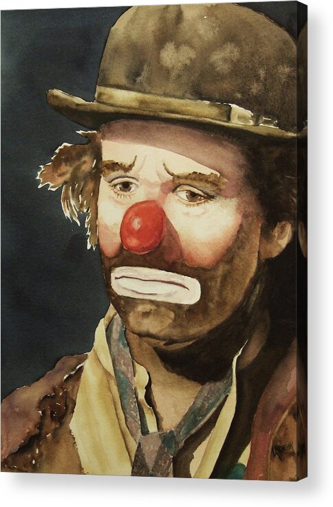Emmett Kelly Acrylic Print featuring the painting Emmett Kelly by Greg and Linda Halom