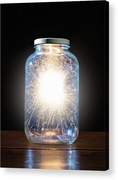Black Background Acrylic Print featuring the photograph Energy Trapped In Jar by Pm Images