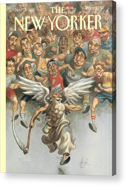 Father Time Acrylic Print featuring the painting Father Time Running A Marathon by Peter de Seve