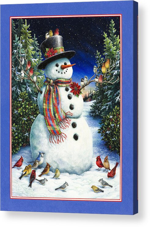 Snowman Acrylic Print featuring the painting Feathered Friends by Lynn Bywaters