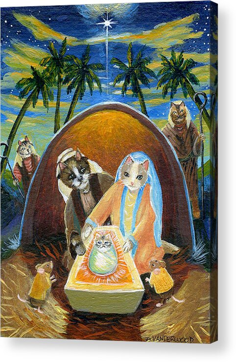 Cats Acrylic Print featuring the painting First Christmas by Jacquelin L Westerman