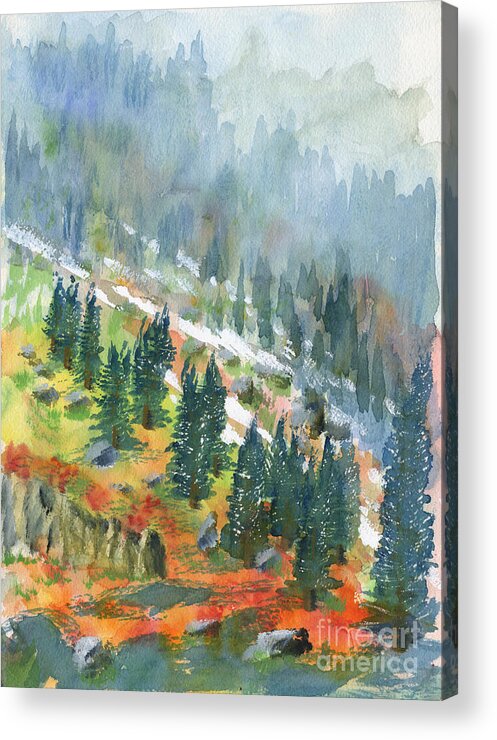 Mountains Acrylic Print featuring the painting First Snow by Walt Brodis