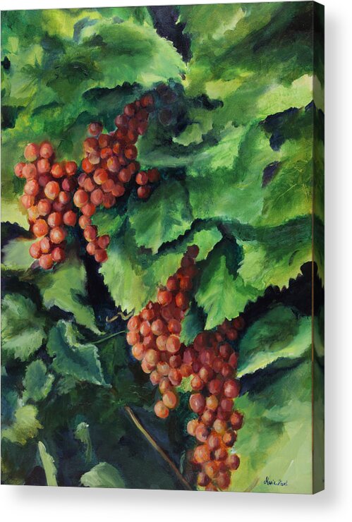 Table Grapes Acrylic Print featuring the painting Flames in the Vineyard by Maria Hunt