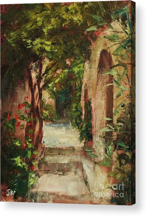 Sean Wu Acrylic Print featuring the painting Flower Path by Sean Wu
