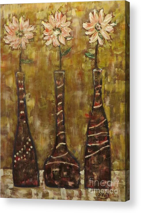 Oil On Canvas Acrylic Print featuring the painting Flowers in vases by Sam Shaker