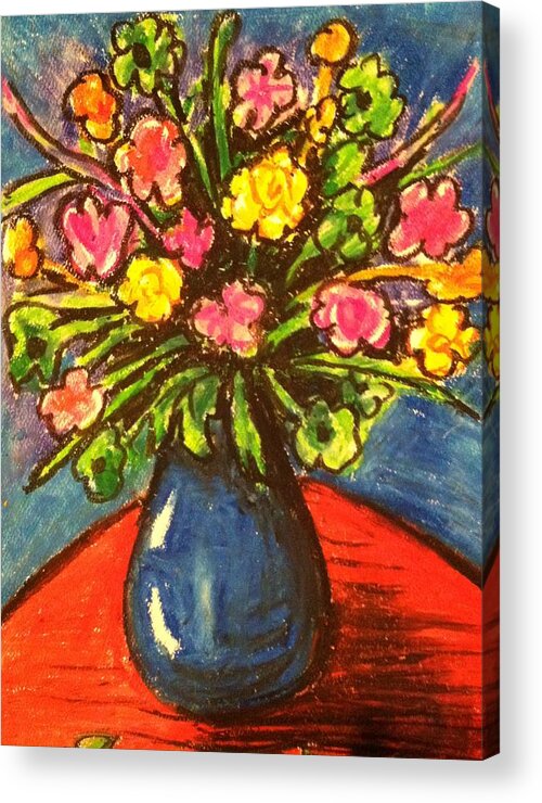  Acrylic Print featuring the painting Flowers On Red Table by Hae Kim