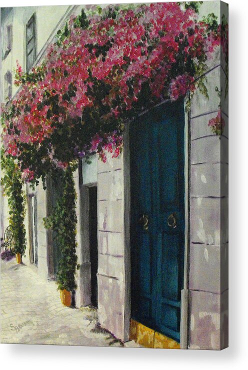 Flowers Acrylic Print featuring the painting Flowers Over Doorway by Susan Bruner