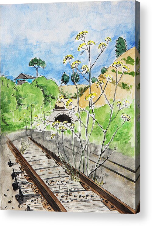 Sketch Acrylic Print featuring the painting Forgotten Railway by Masha Batkova