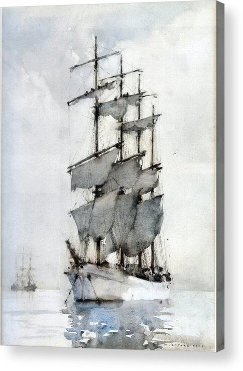 Henry Scott Tuke. Four Masted Barque Acrylic Print featuring the painting Four Masted Barque by Henry Scott Tuke