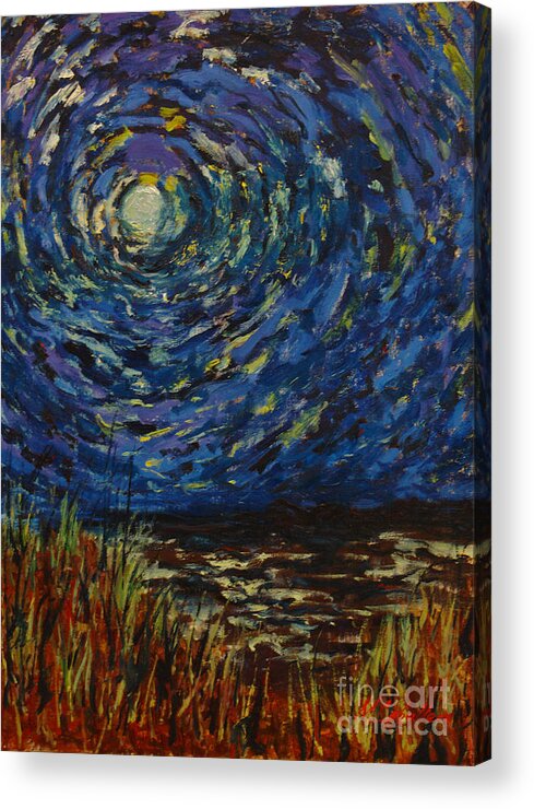 Seascapes Acrylic Print featuring the painting Full moon in Hawaii by Monica Elena