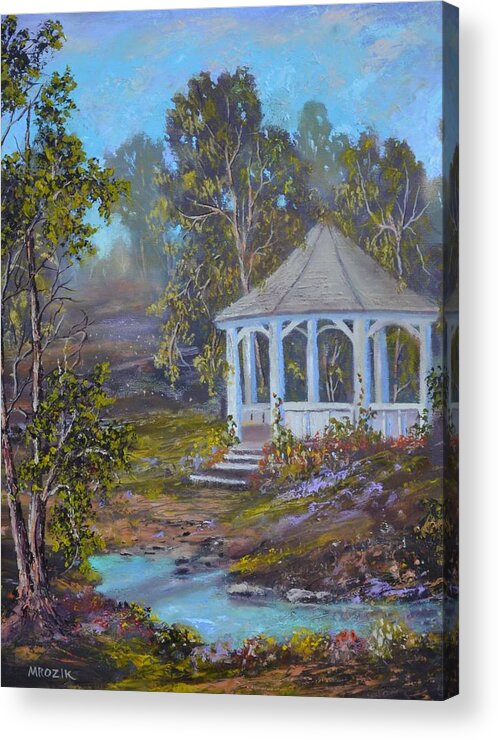 Landscape Acrylic Print featuring the painting Gazebo and a Dream by Michael Mrozik