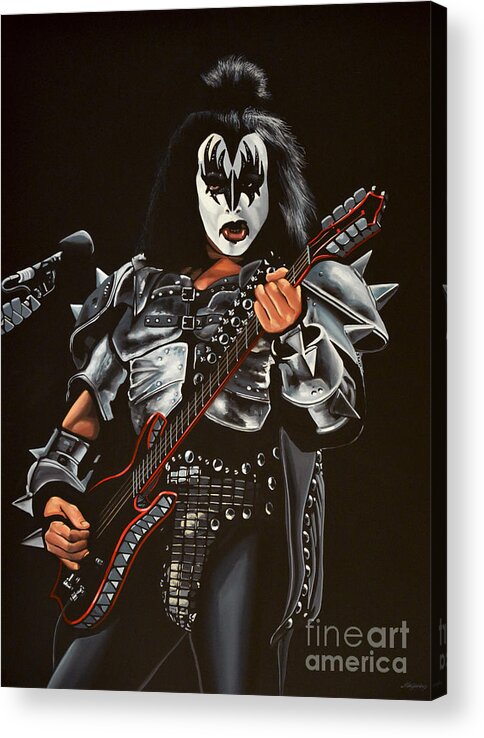 Kiss Acrylic Print featuring the painting Gene Simmons of Kiss by Paul Meijering