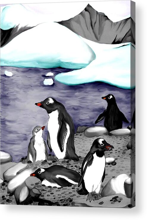 Gentoo Penguins Acrylic Print featuring the mixed media Gentoo Penguins by Anthony Seeker