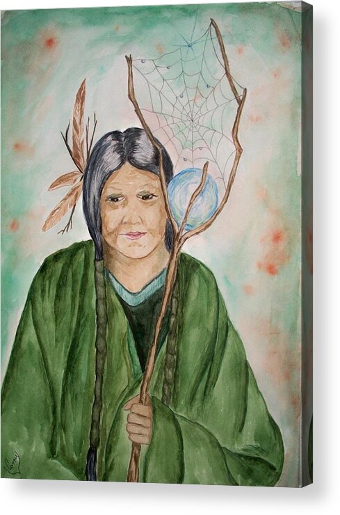 Goddess Acrylic Print featuring the painting Grandmother Spiderwoman by Carrie Skinner